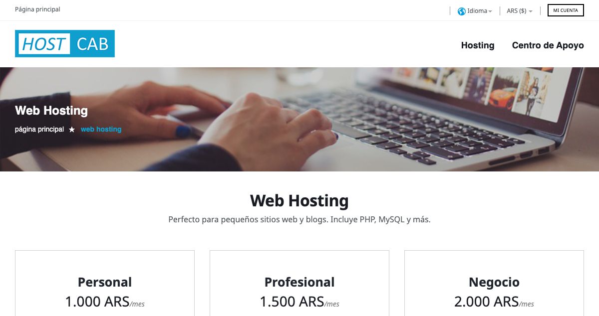 Homepage of HostCab hosting