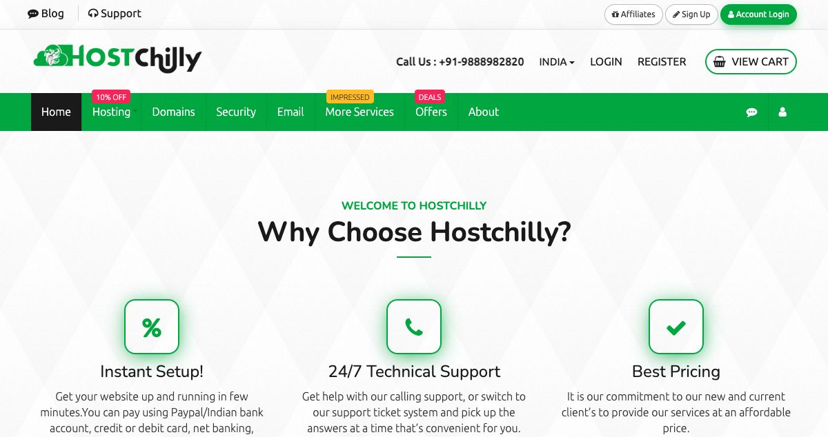 Homepage of Hostchilly hosting