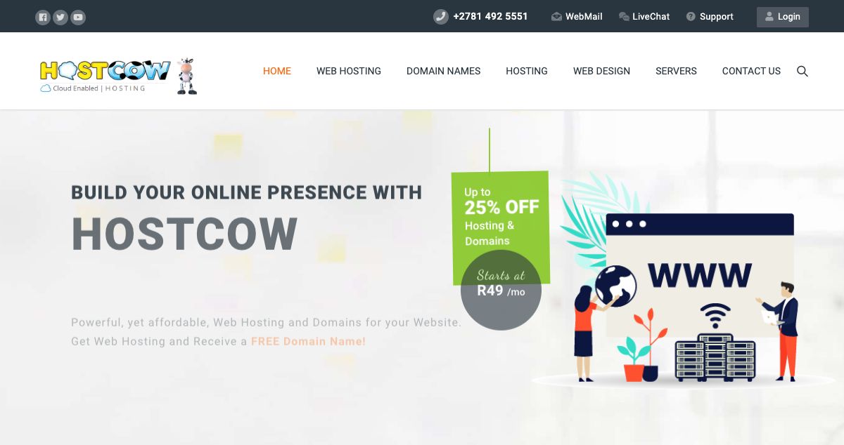 Homepage of Hostcow hosting