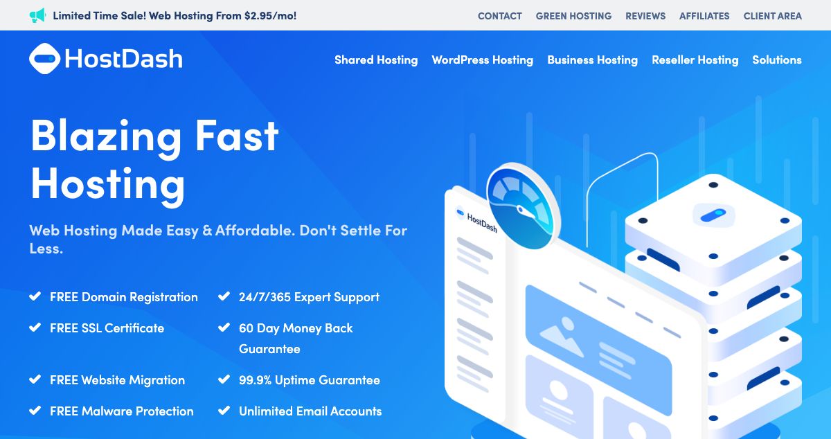 Homepage of HostDash hosting