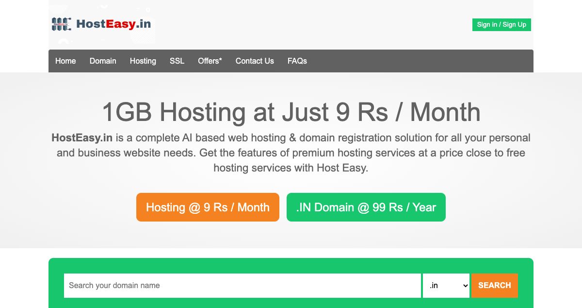 Homepage of HostEasy hosting