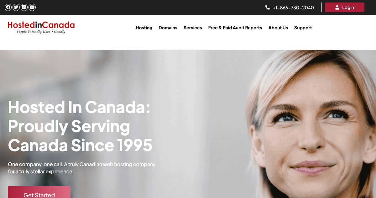 Homepage of HostedinCanada hosting