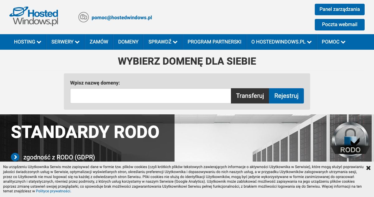 Homepage of HostedWindows.pl hosting