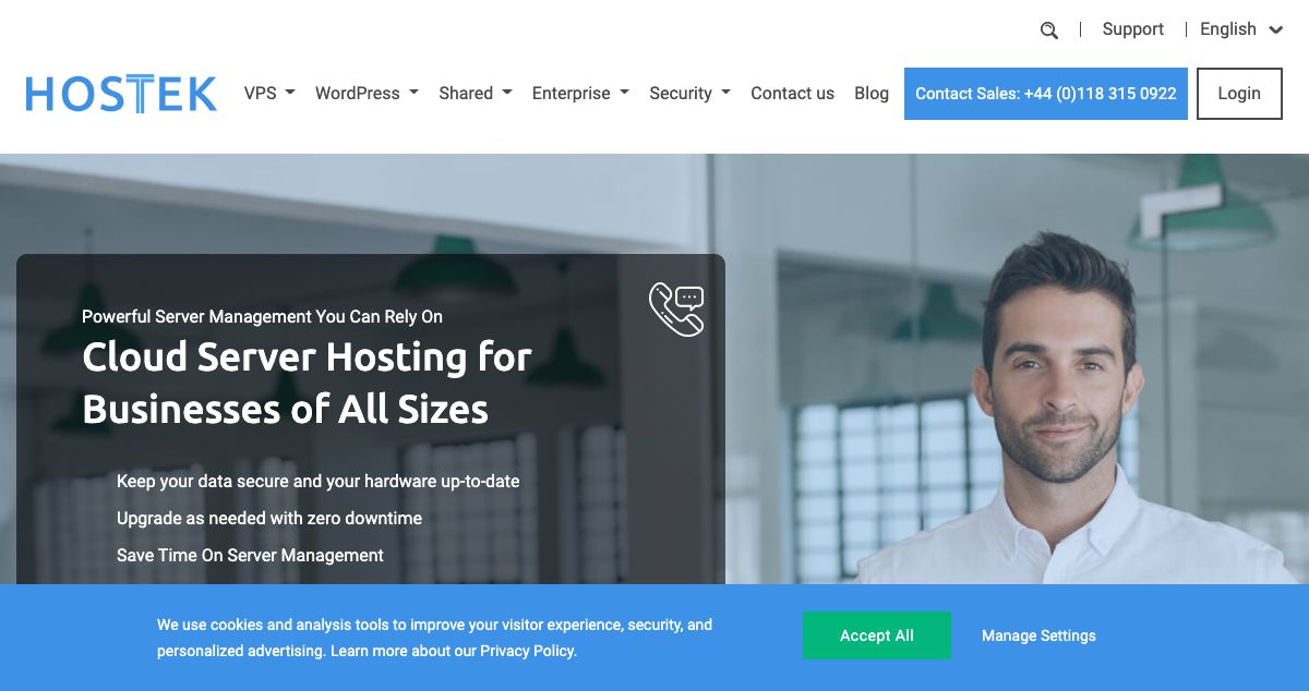 Homepage of Hostek hosting