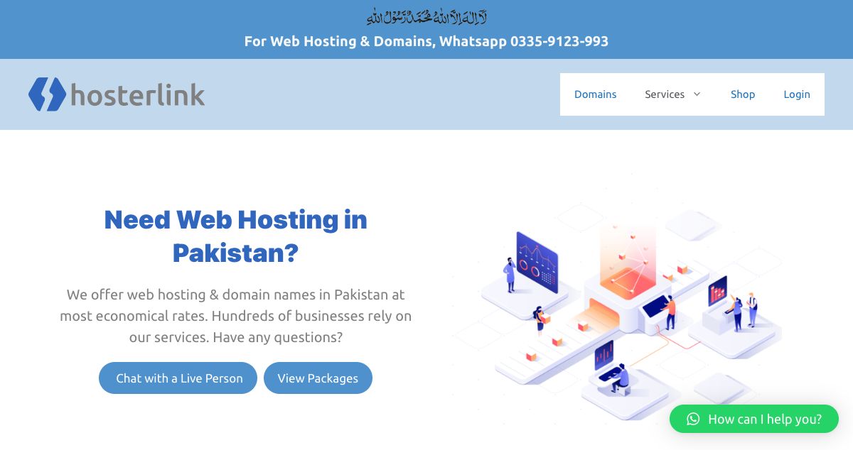 Homepage of Hosterlink hosting