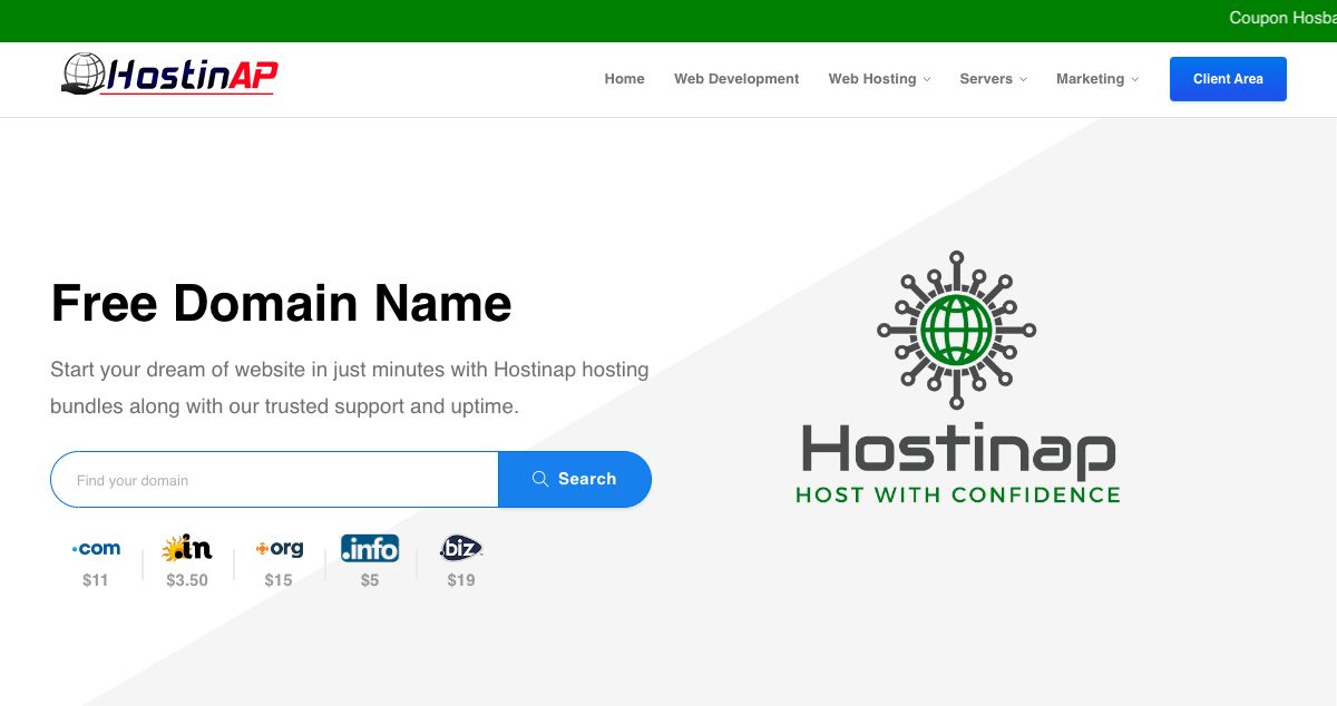 Homepage of Hostinap Software solutions LLP hosting