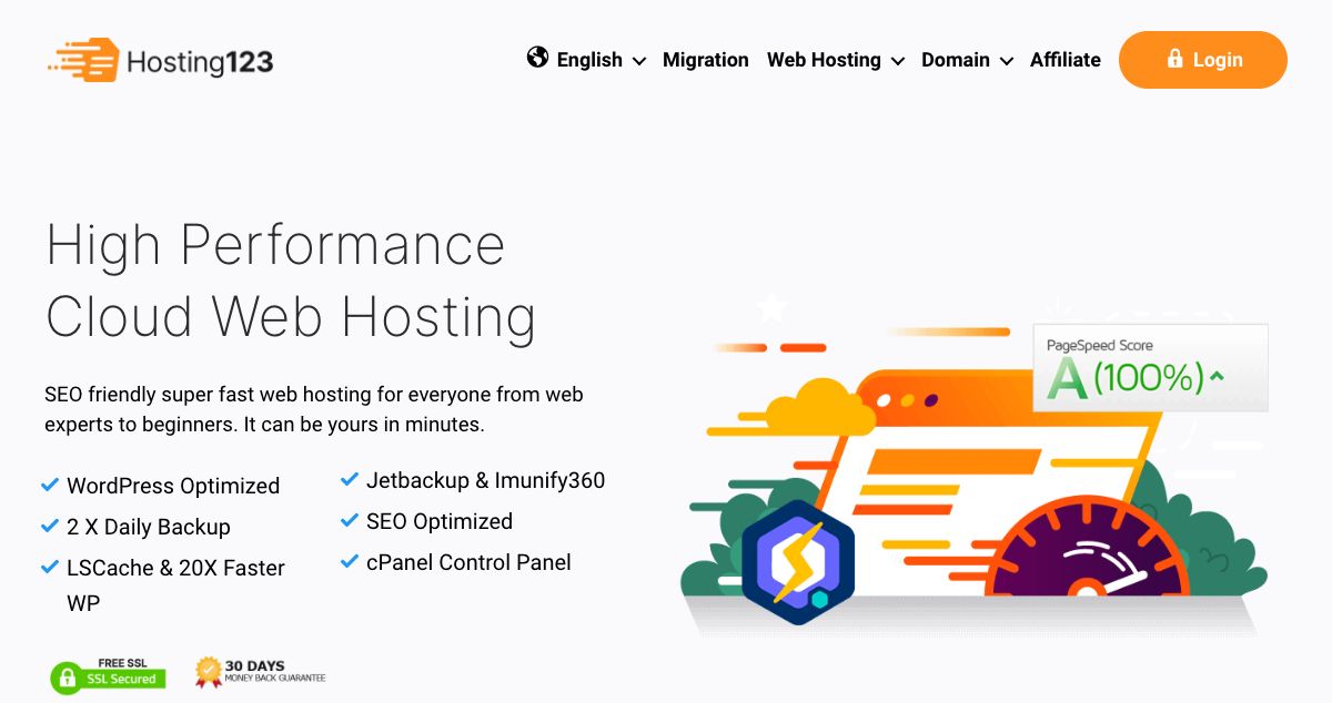 Homepage of Hosting123 hosting