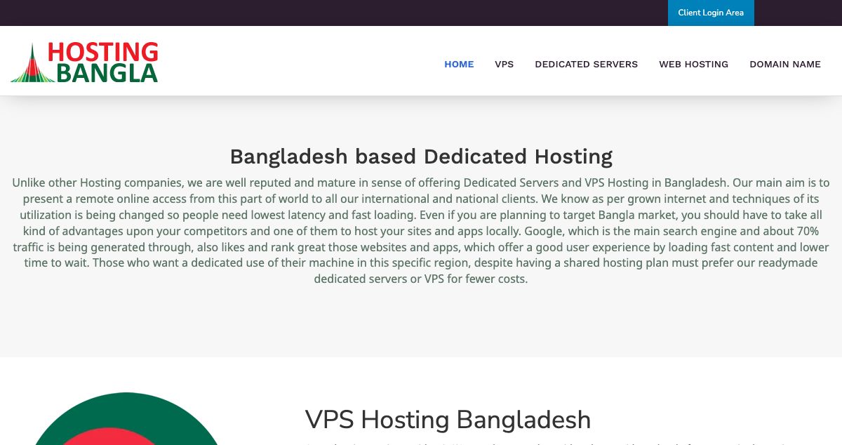 Homepage of HostingBangla hosting