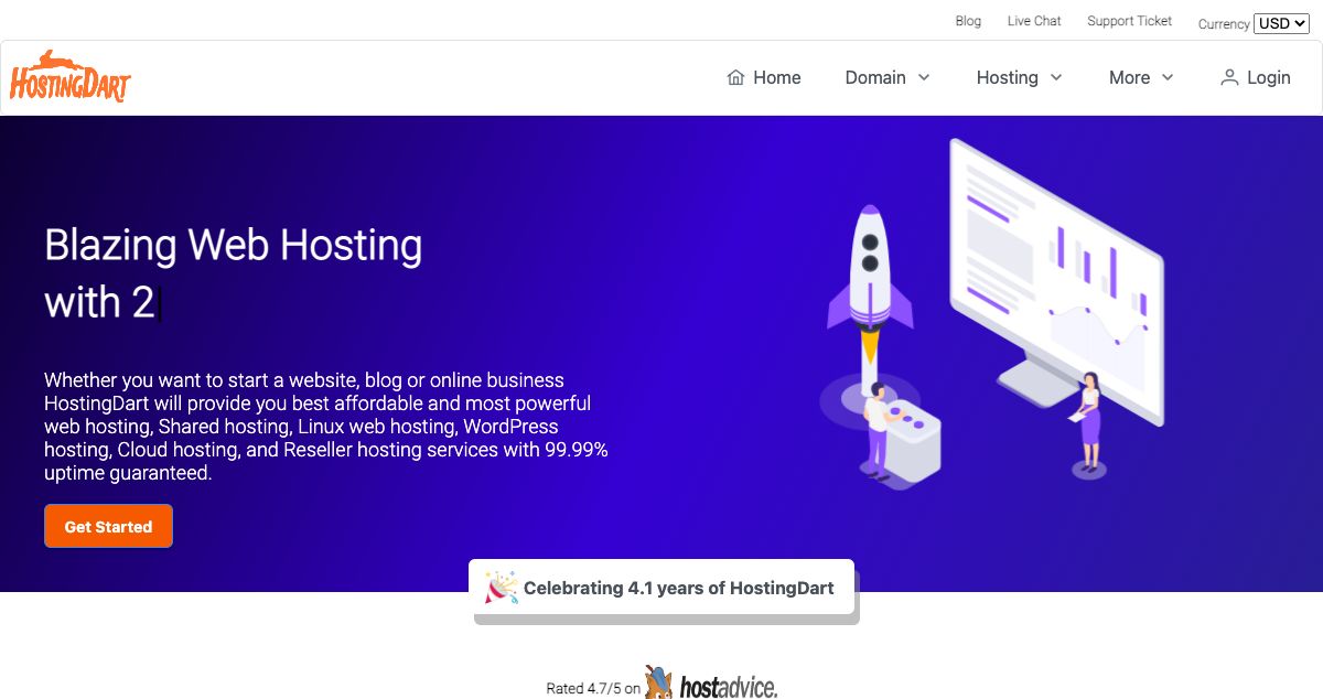 Homepage of HostingDart hosting