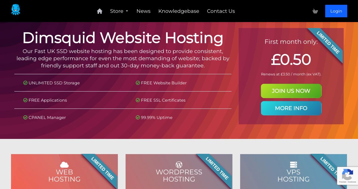 Homepage of Dimsquid Hosting Ltd. hosting