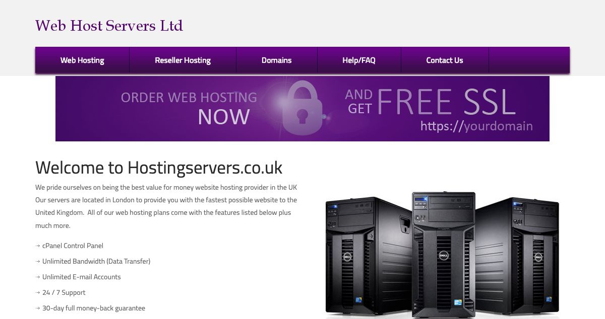 Homepage of Hostingservers.co.uk hosting