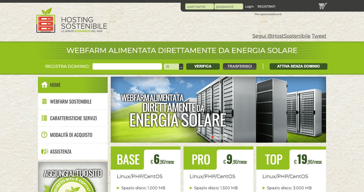 Homepage of Hosting Sostenibile hosting