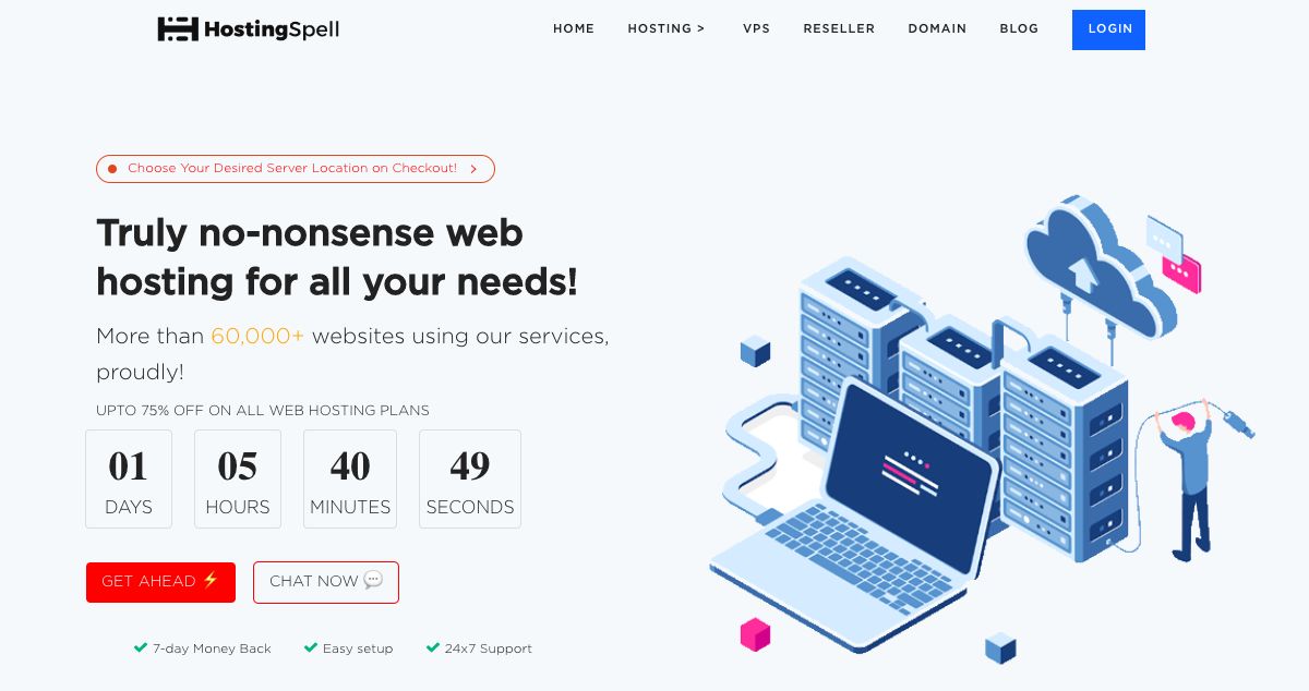 Homepage of HostingSpell hosting