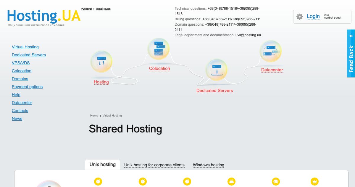 Homepage of Hosting.ua hosting