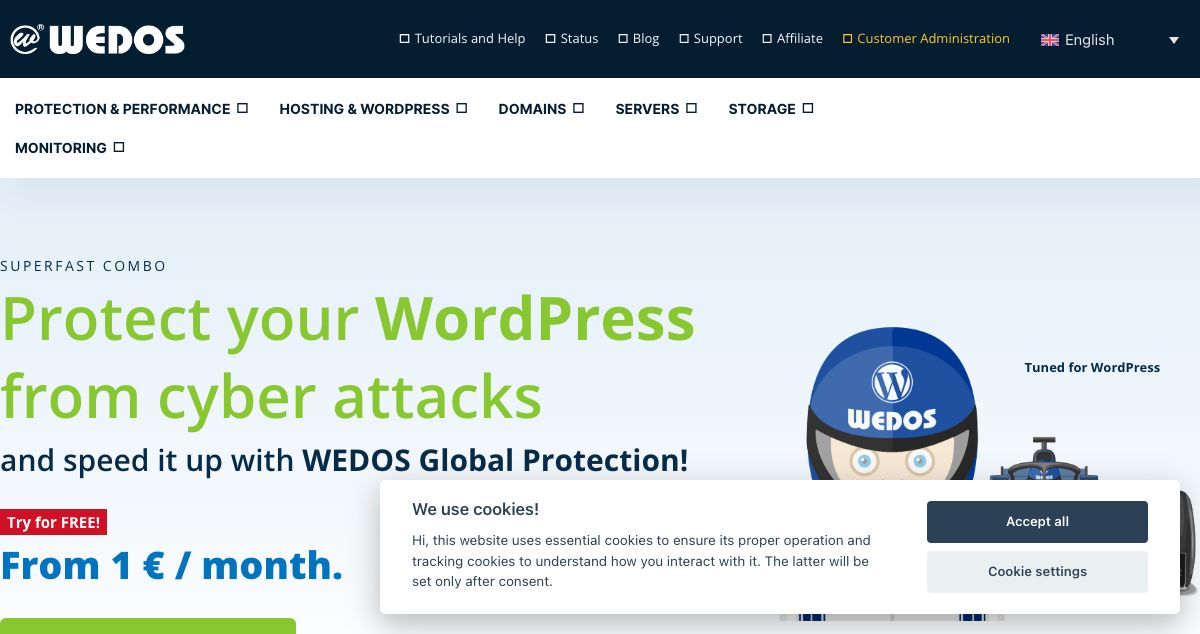 Homepage of Wedos hosting