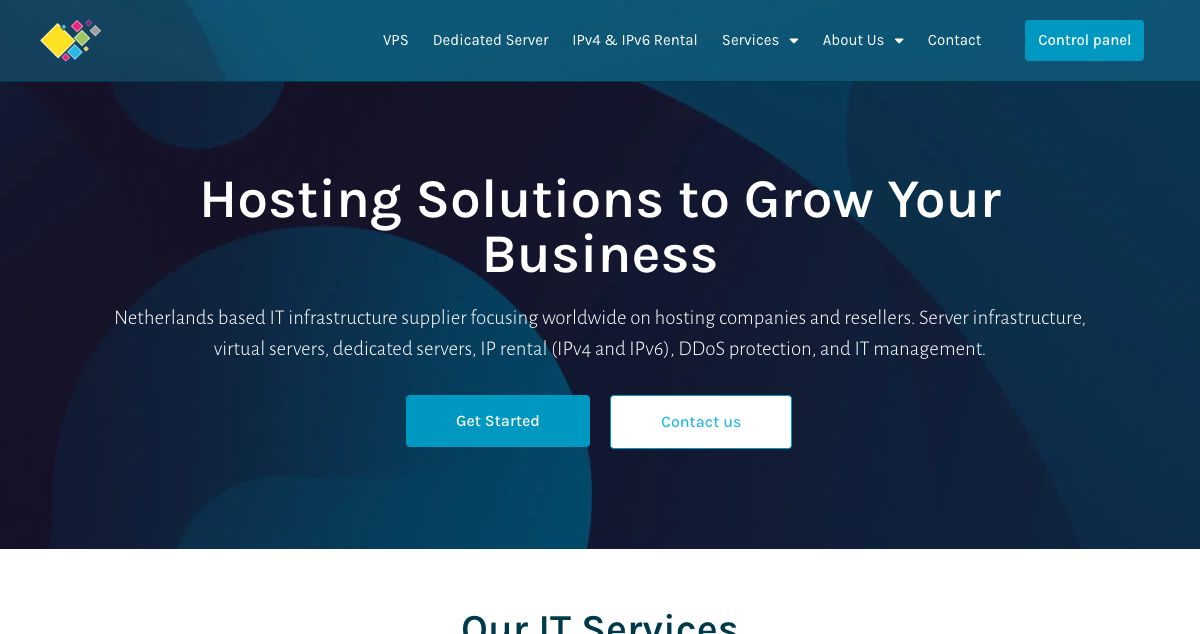 Homepage of Hostio Solutions hosting