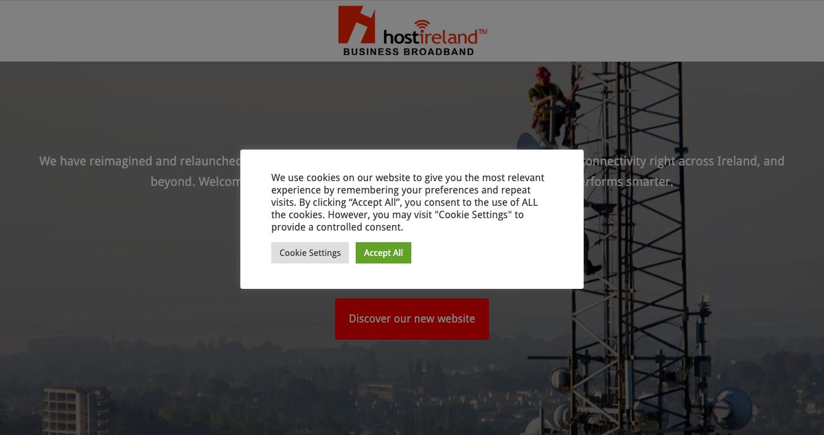 Homepage of Host Ireland hosting