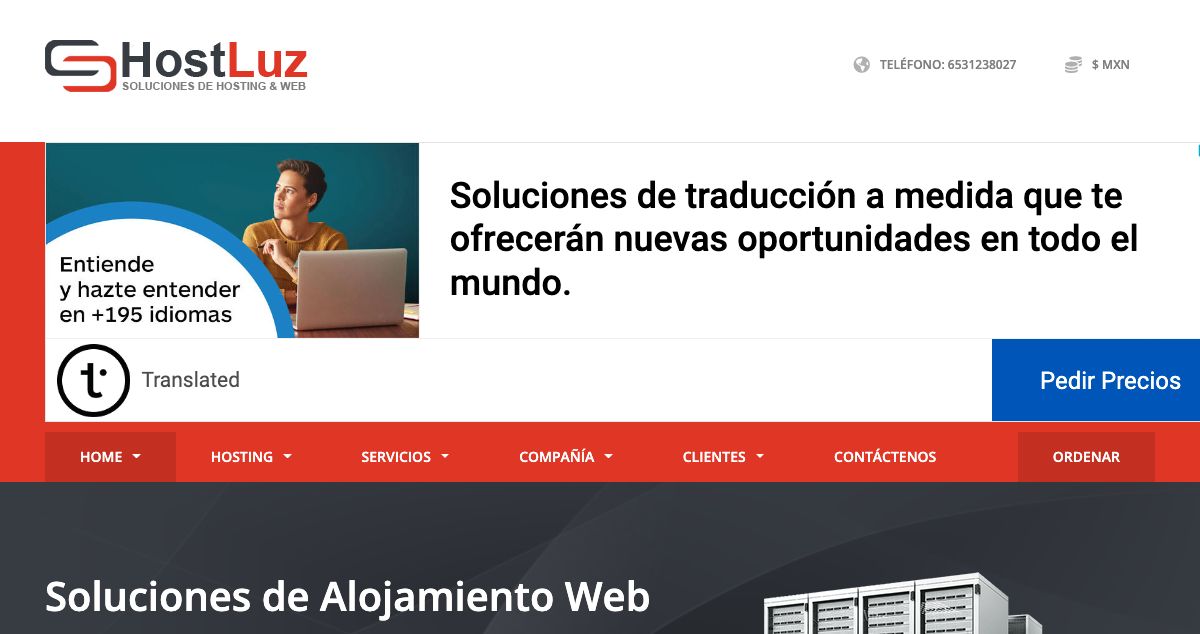 Homepage of Host Luz hosting