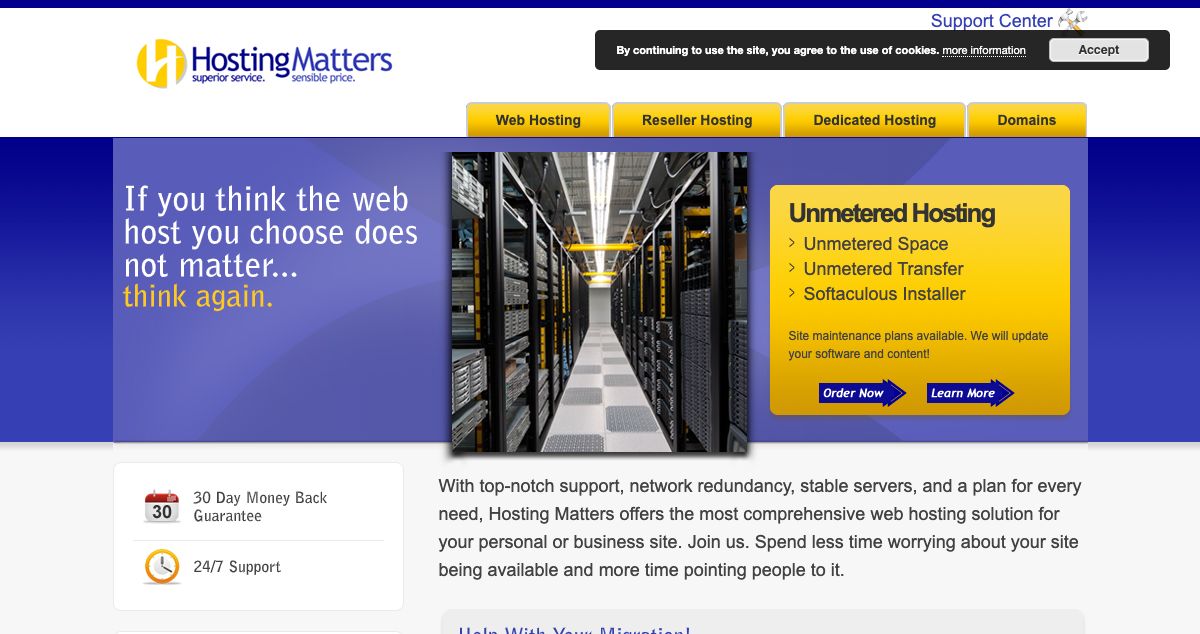 Homepage of Hosting Matters hosting