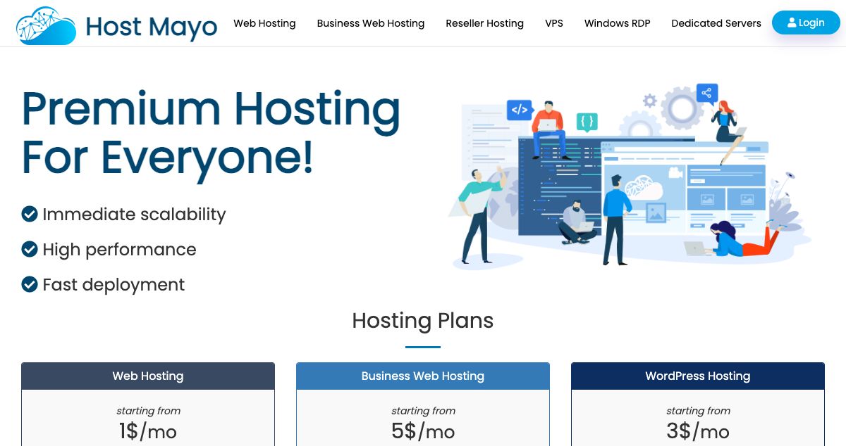 Homepage of Host Mayo hosting