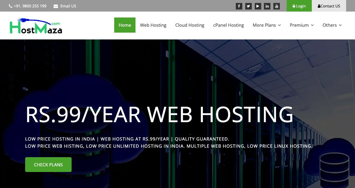 Homepage of HostMaza hosting