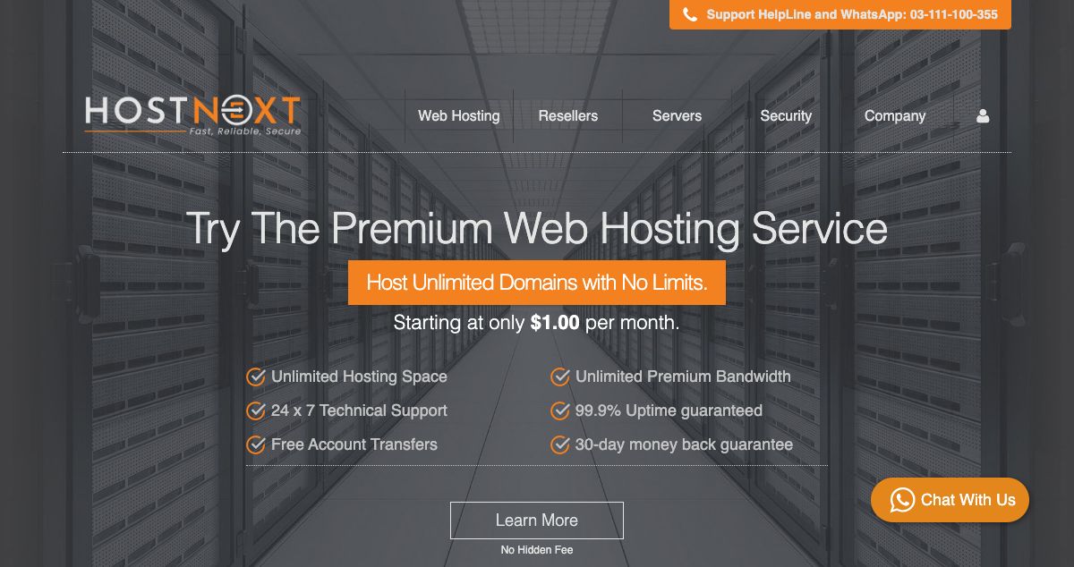 Homepage of HOSTNEXT hosting