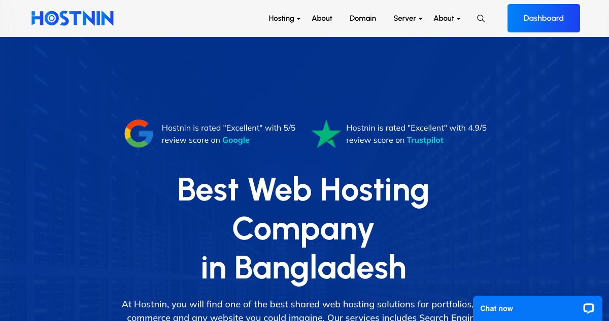 Homepage of Hostnin hosting