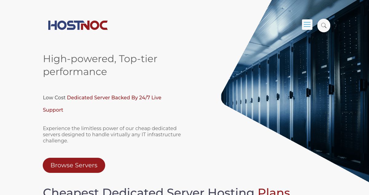 Homepage of HostNoc hosting