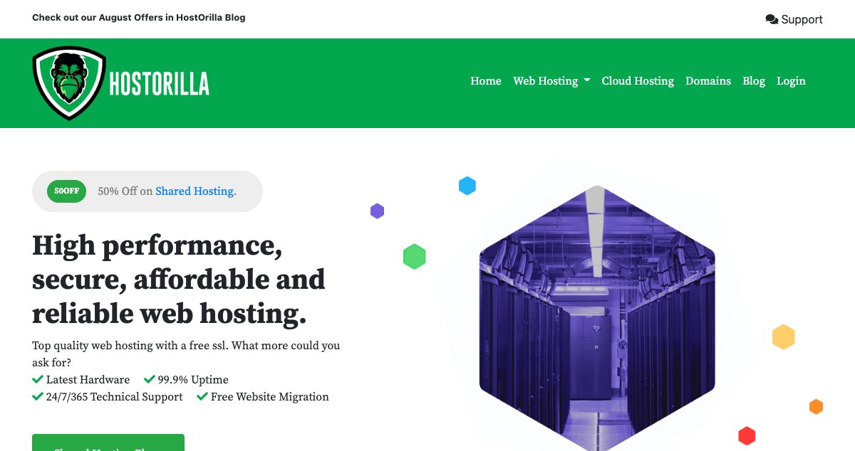 Homepage of Hostorilla hosting