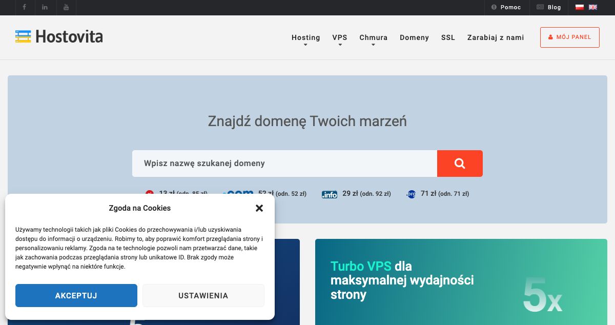 Homepage of Hostovita.pl hosting