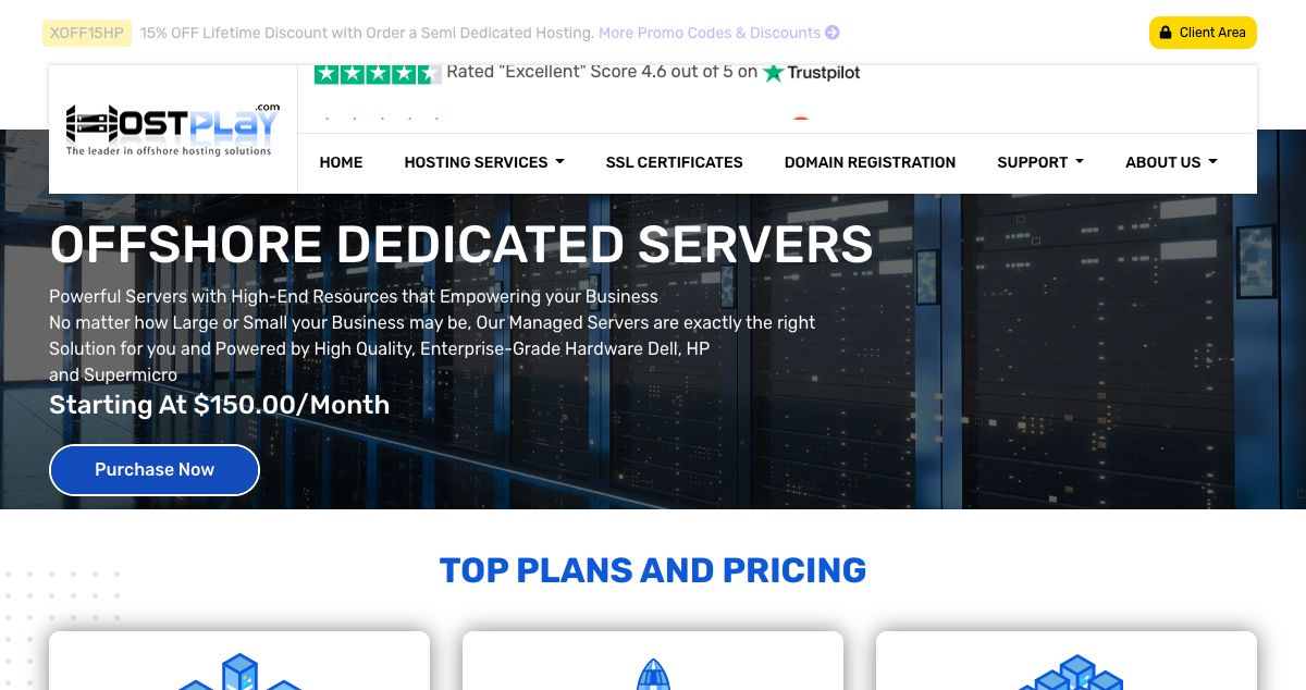 Homepage of HostPlay hosting