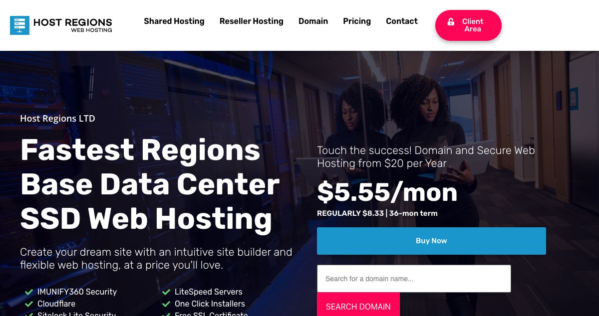 Homepage of Host Regions LTD hosting