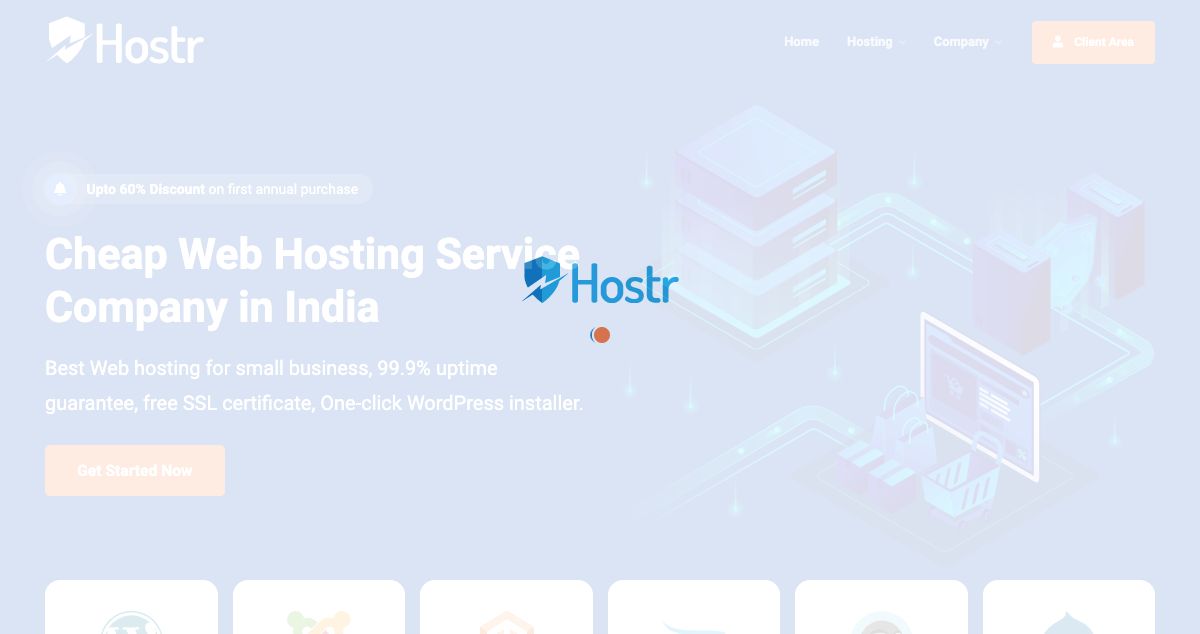 Homepage of Hostr hosting