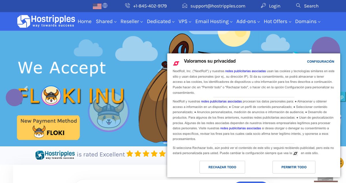 Homepage of Hostripples hosting