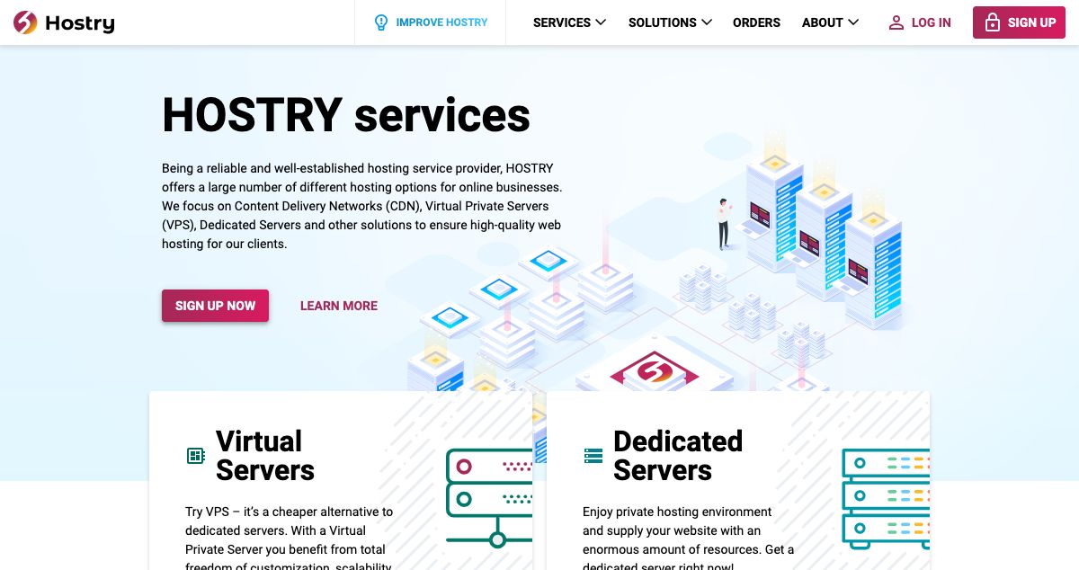 Homepage of Hostry hosting