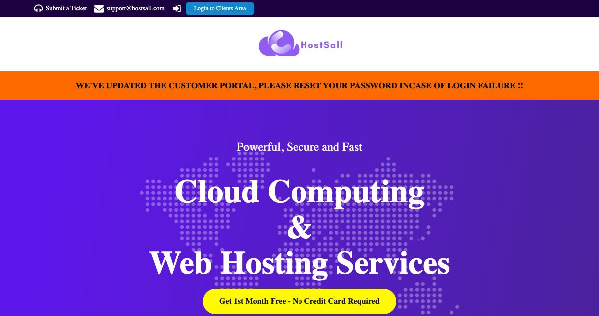 Homepage of HostSall hosting