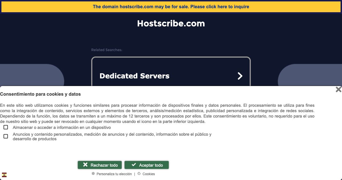 Homepage of HostScribe hosting