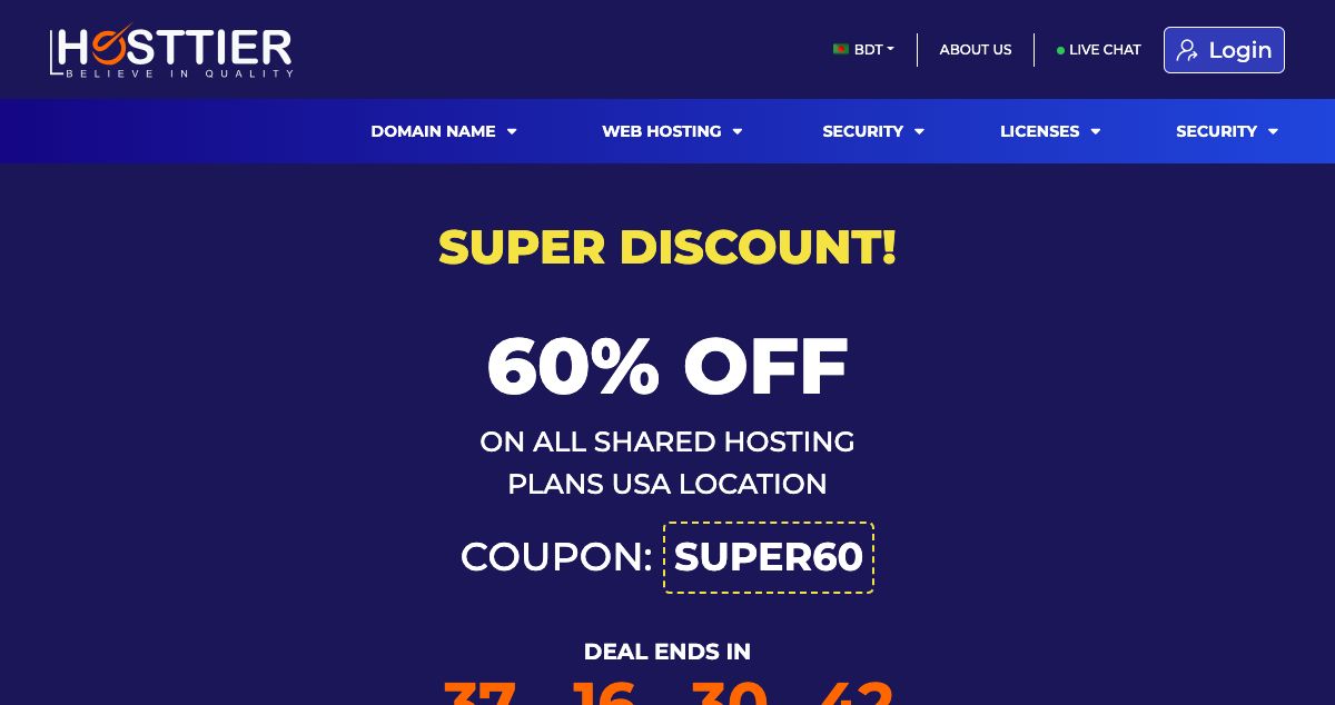 Homepage of Hosttier.com hosting