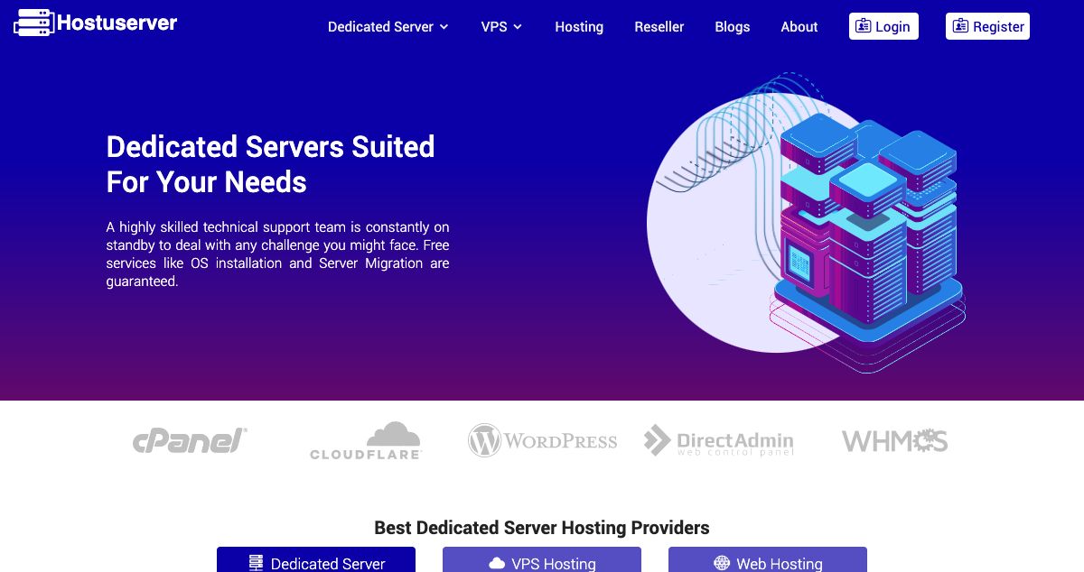 Homepage of Hostuserver hosting