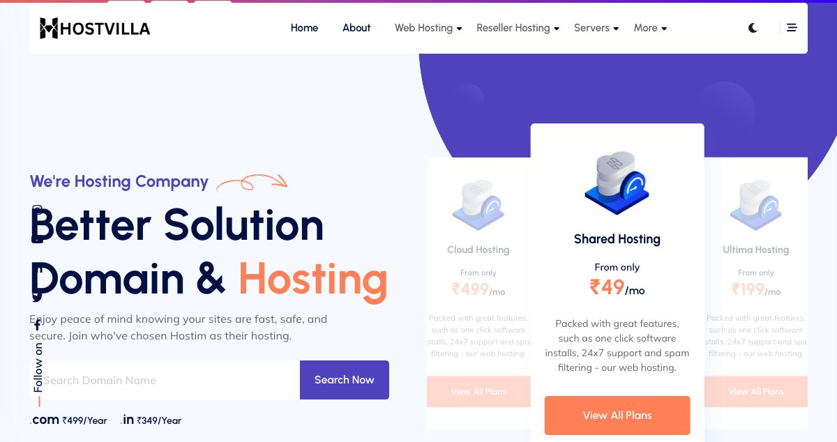 Homepage of HOSTVILLA hosting