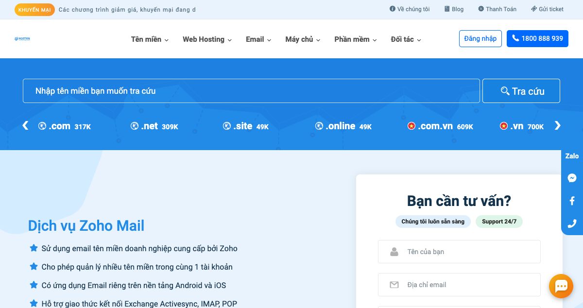 Homepage of HostVN hosting