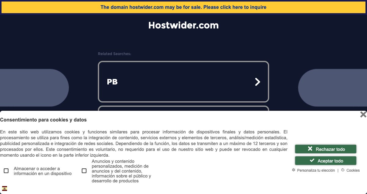 Homepage of Host Wider hosting