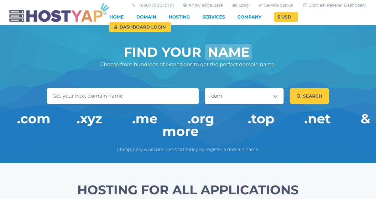 Homepage of HOSTYAP hosting