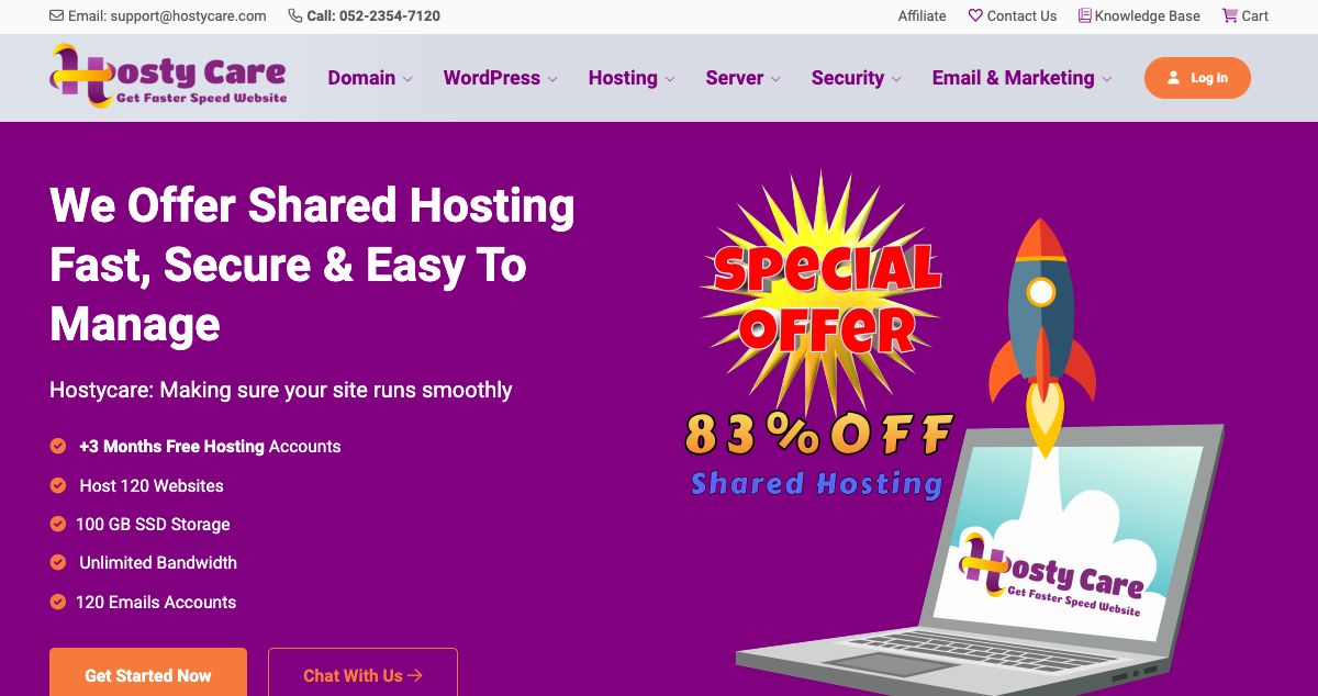 Homepage of HostyCare hosting