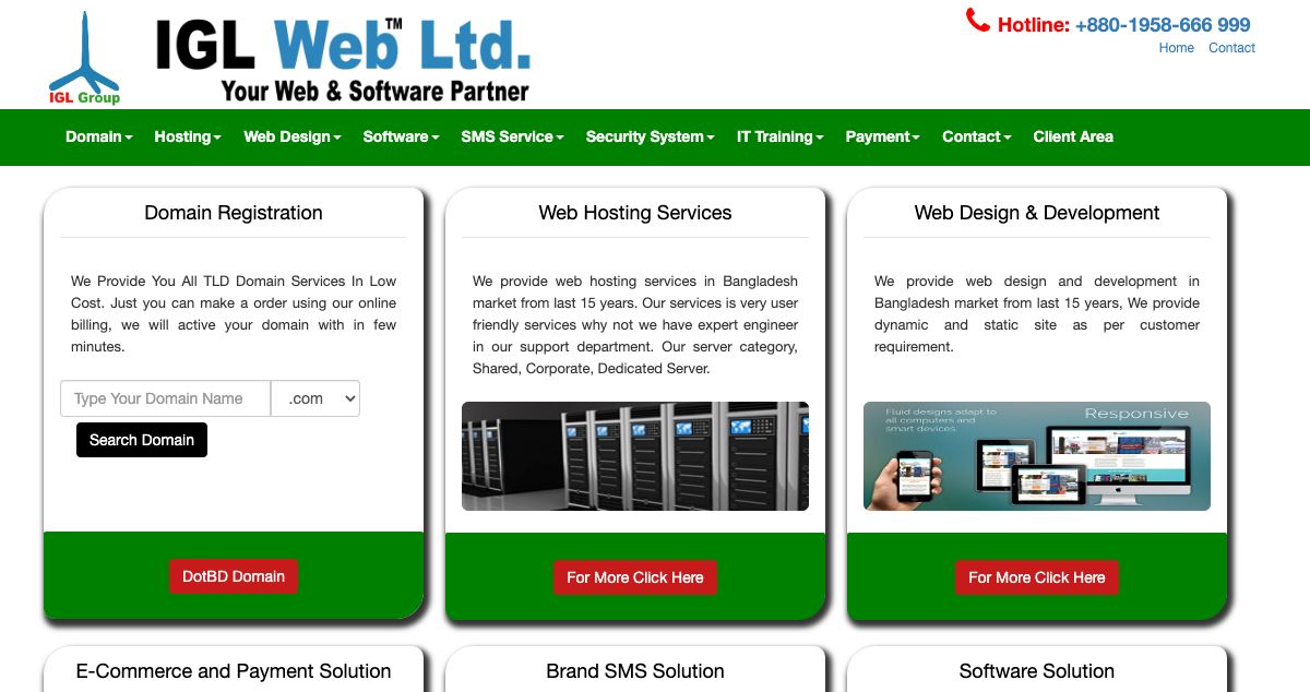 Homepage of IGL Web hosting