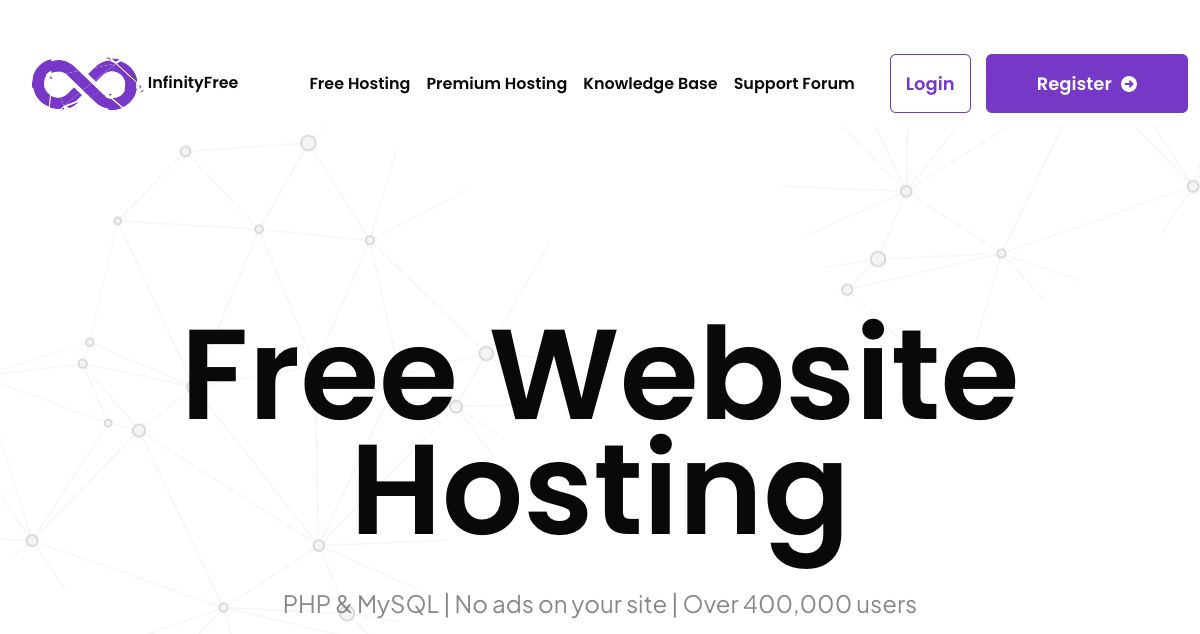 Homepage of InfinityFree hosting