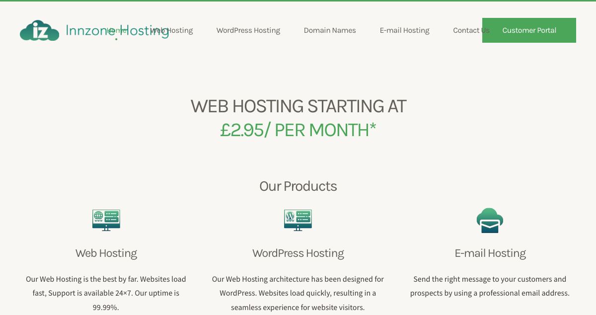 Homepage of Innzone Hosting Ltd hosting