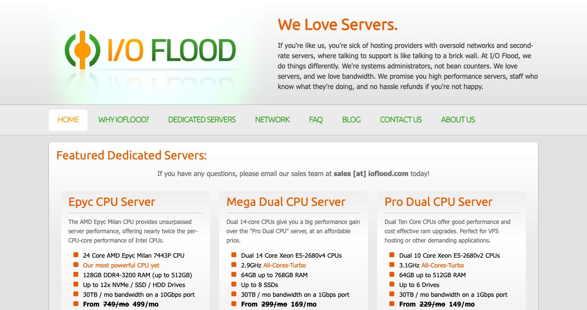 Homepage of Input Output Flood hosting