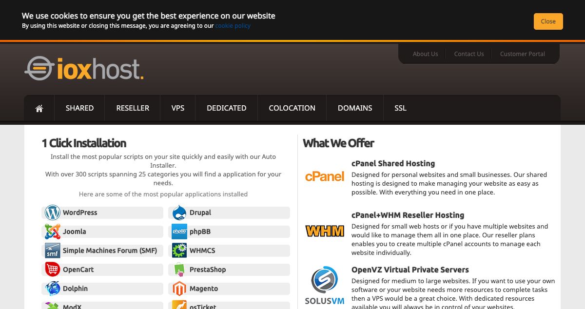 Homepage of ioxhost hosting