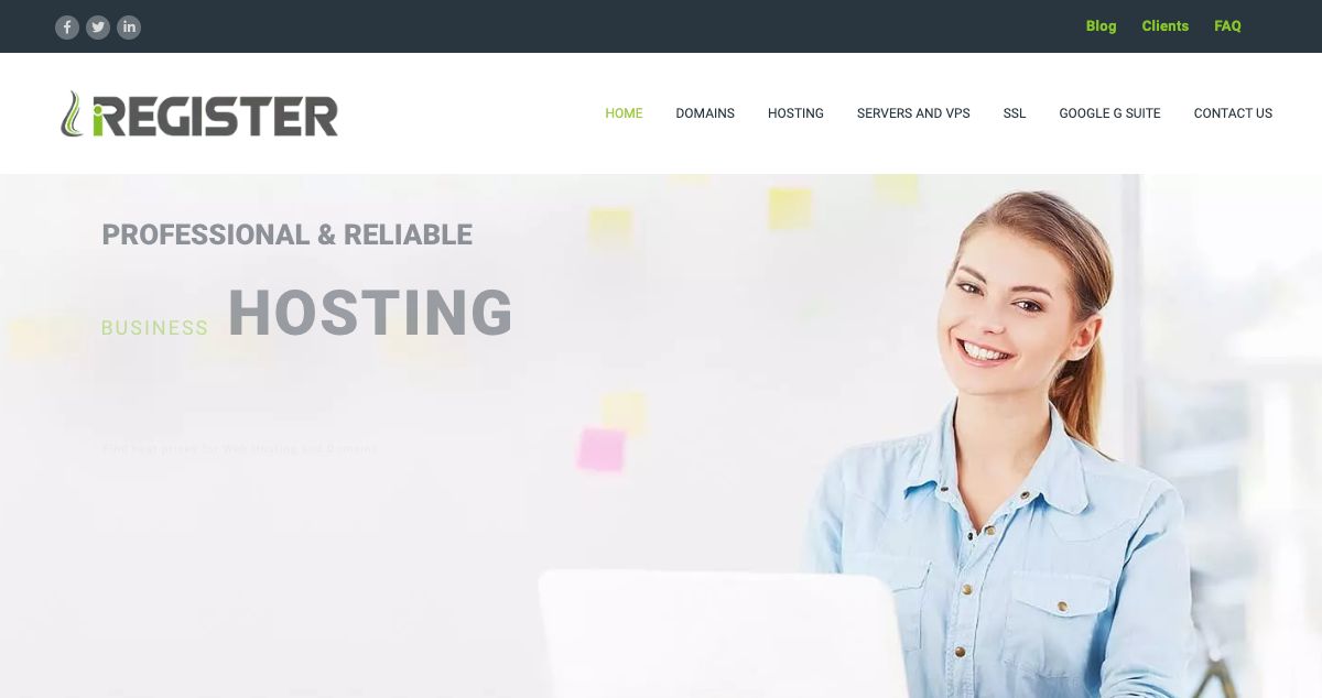 Homepage of IRegisterAL hosting